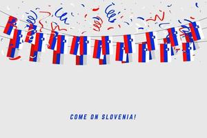 slovenska kransflagga med konfetti på vit bakgrund, hängbunting för slovensk firmallmallbanner. vektor