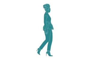 Vektor-Illustration der lässigen Frau mit High Heels, flacher Stil mit Umriss vektor