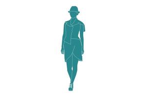 vektorillustration av avslappnad kvinna på sidoklädsel med hatt, platt stil med disposition vektor