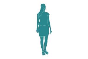Vektor-Illustration der eleganten Frau auf der Nebenstraße mit Minikleid, flacher Stil mit Umriss vektor