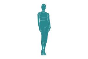 Vektorgrafik einer stilvollen Frau, die in High Heels posiert, flacher Stil mit Umriss vektor