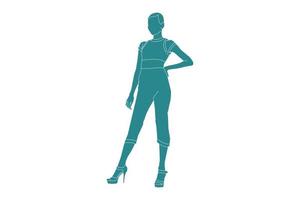 Vektorgrafik einer stilvollen Frau, die in High Heels posiert, flacher Stil mit Umriss vektor