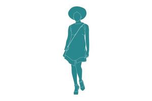 Vektor-Illustration von stilvollen Frauen mit Mini-Tasche, flacher Stil mit Umriss vektor