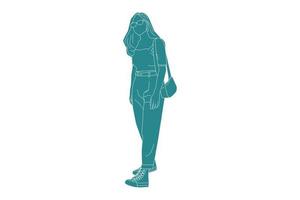 Vektor-Illustration der lässigen Frau posiert, flacher Stil mit Umriss vektor