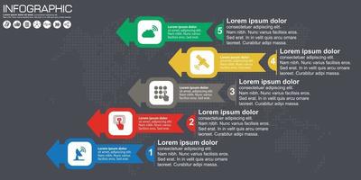 Timeline und Pfeilvektorinfografik. Weltkartenhintergrund vektor