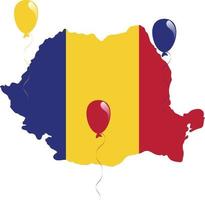 Rumänien karta, ballonger och flagga på vit bakgrund vektor