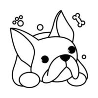 schwarze Linie Vektor-Illustration Cartoon auf weißem Hintergrund einer süßen französischen Bulldogge. vektor