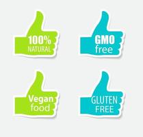 GMO-fri, 100 natutal, vegansk mat och glutenetikettuppsättning vektor