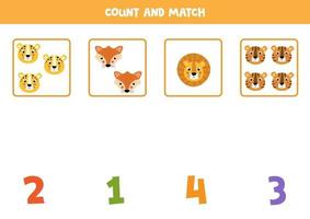 matematik kalkylblad för barn. räkna spel med söta djur ansikten. vektor