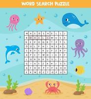 Wörtersuchrätsel für Kinder. Reihe von Meerestieren. vektor