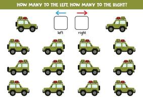 räumliche Orientierung für Kinder. wie viele Autos links und rechts. vektor