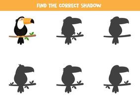 Finden Sie den richtigen Schatten des Tukans. Arbeitsblatt zum ausdrucken für kinder. vektor