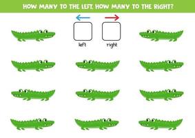Raumorientierungsspiel mit Cartoon-Krokodilen. logisches Spiel für Kinder. vektor