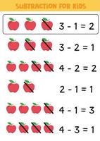 Mathe-Spiel für Kinder. Subtraktion mit roten Äpfeln. vektor