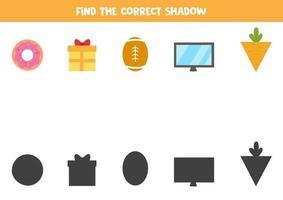 Finden Sie die richtigen Schatten von geometrischen Objekten. logisches Puzzle für Kinder. vektor