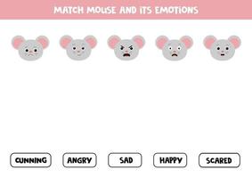 Emotionen gegenüberstellen. Spiel für Kinder mit grauer Maus. vektor