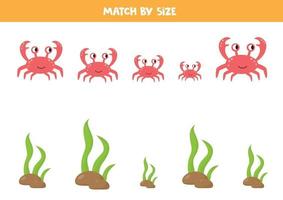passendes Spiel für Kinder. Meerestiere. Nach Größe sortiert. Krabben und Algen. vektor