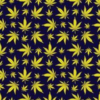 Cannabis nahtlose Muster. gelbe Hanfblätter auf schwarzem Hintergrund. Marihuana-Muster-Vektor-Illustration