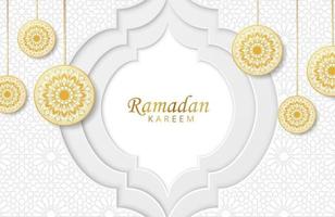 Ramadan Kareem Hintergrund mit goldenem Mandala und weißem Papierschnitt Ornament Vektorgrafik für islamische Feiern des heiligen Monats vektor