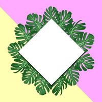 Vektor-Illustration. exotische tropische grüne Blätter Monstera. Papierbanner Raute. gelber und rosa Hintergrund vektor