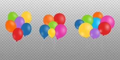 buntes Ballonset. realistischer Ballonsatz lokalisiert auf transparentem Hintergrund. Designelemente für Jubiläum, Geburtstagsfeier usw. Vektorgrafik. vektor