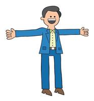 Cartoon-Mann im Anzug offene Hände und glückliche Vektor-Illustration vektor