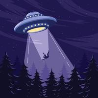 Mann wird nachts von Ufo entführt vektor