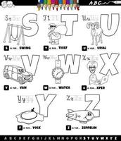 Cartoon-Alphabet-Set von s bis z Malbuchseite vektor