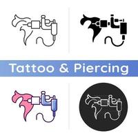 Symbol für Tattoo-Maschine. spezielles Gerät zum Erstellen von Tätowierungen. professionelle Ausrüstung. Werkzeug zum Injizieren von Tinte. Körpermodifikationen. lineare Schwarz- und RGB-Farbstile. isolierte vektorillustrationen vektor