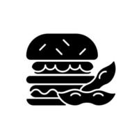 Sojaburger schwarzes Glyphensymbol. Patty aus Bio-Gemüse. vegetarische Art von beliebten Lebensmitteln. gesunde sybeans basierte Mahlzeiten kochen. Silhouette-Symbol auf Leerzeichen. isolierte Vektorgrafik vektor