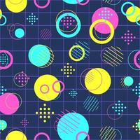 modernes nahtloses Muster mit bunten Kreisen und Scheiben. Hintergrund mit abstrakten runden Objekten wiederholen. Modetextur mit gelber, blauer und rosa Geometrie vektor