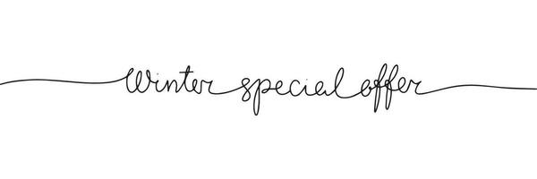 Winter Besondere Angebot einer Linie kontinuierlich Text. Text Banner Winter. Linie Kunst Winter kurz Phrase Handschrift monoline. Vektor Illustration.