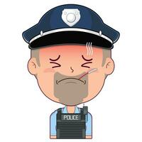 polis sjuk ansikte tecknad serie söt vektor