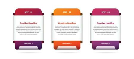 tre steg text presentation företag infographic kort mall med abstrakt vika ihop form och lutning vektor