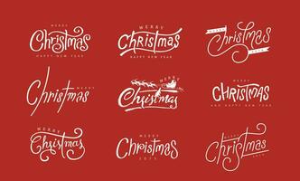 einstellen von Hand gezeichnet kreativ Kalligraphie fröhlich Weihnachten und glücklich Neu Jahr Schriftart. kreativ Typografie zum Urlaub Gruß Karte. vektor