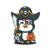 Piraten Pinguin im Halloween Tag. süß Halloween Karikatur Illustration. vektor