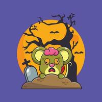 Zombie Maus erhebt euch von Friedhof im Halloween Tag. süß Halloween Karikatur Illustration. vektor