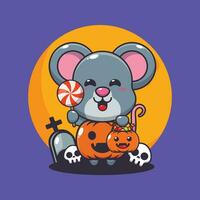 Maus mit Halloween Kürbis Kostüm. süß Halloween Karikatur Illustration. vektor