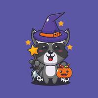 Hexe Waschbär im Halloween Tag. süß Halloween Karikatur Illustration. vektor