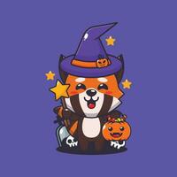 Hexe rot Panda im Halloween Tag. süß Halloween Karikatur Illustration. vektor