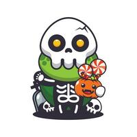 Schildkröte mit Skelett Kostüm halten Halloween Kürbis. süß Halloween Karikatur Illustration. vektor