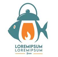 Meeresfrüchte Fisch Symbol Logo mit Laterne. Vektor