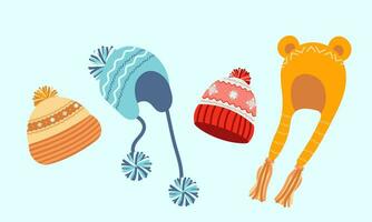 vinter- hattar uppsättning. värma huvudbonader vektor illustration