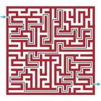 rot Matze Puzzle Spiel, quadratisch geometrisch gestalten ,Blau Pfeil, schwarz Linie, Labyrinth Vektor Illustration.