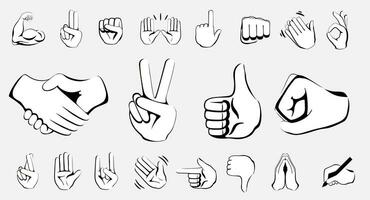 samling av svart och vit hand gester vektor illustration