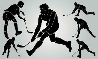 Vektor Eishockey Spieler Stock Feld einstellen von Silhouetten