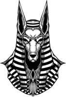 anubis är de Gud av egypten. hand teckning svart vit bakgrund vektor