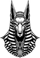 Anubis ist das Gott von Ägypten. Hand Zeichnung schwarz Weiß Hintergrund vektor