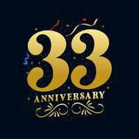 33 årsdag lyxig gyllene Färg 33 år årsdag firande logotyp design mall vektor
