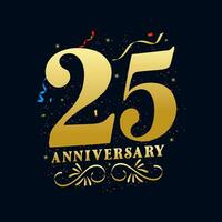 25 årsdag lyxig gyllene Färg 25 år årsdag firande logotyp design mall vektor